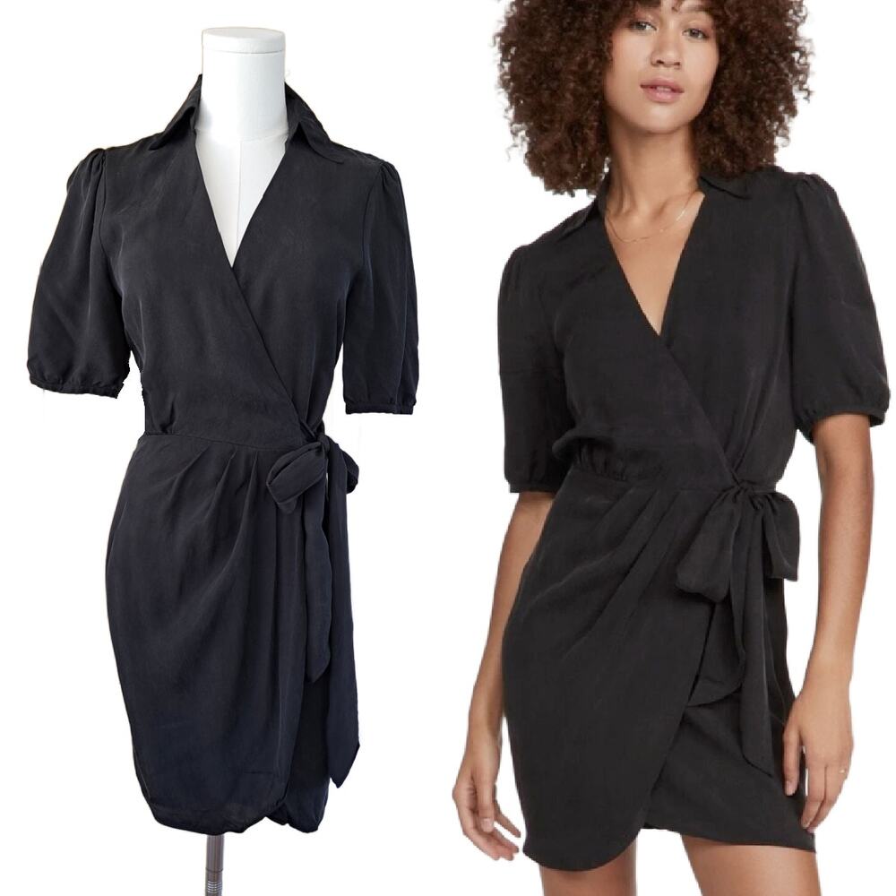 BA&SH Ada Black Wrap Mini Dress Size XS / 2 Puff Sleeve